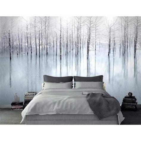 Papier Peint 3D Trompe L Oeil Wallpaper Mural Paysage De Lac De Forêt D