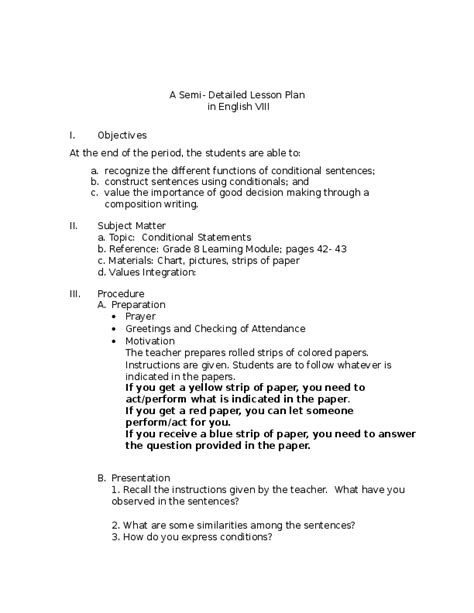 Doc A Semi Detailed Lesson Plan In English Viii Carol Elvinia