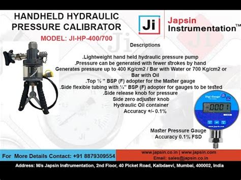 Ji Hp Handheld Hydraulic Pressure Calibrator Range To Bar