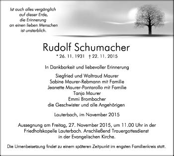 Traueranzeigen Von Rudolf Schumacher Schwarzw Lder Bote Trauer