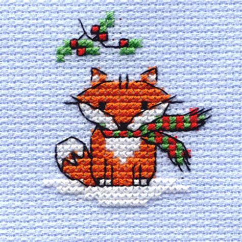 Mini Cross Stitch Kit Christmas Fox 64 X 64 Mm Cross Stitch Patterns