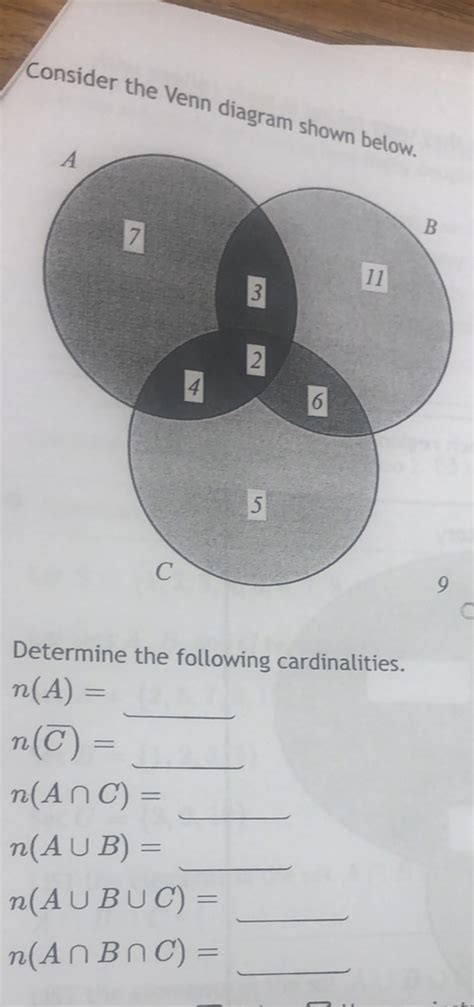 Consider The Venn Diagram Shown B Determine The Following Cardinalities