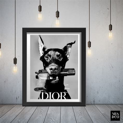 Dior Doberman And Pistol Black And White Print 1 A1 To A4 Size In