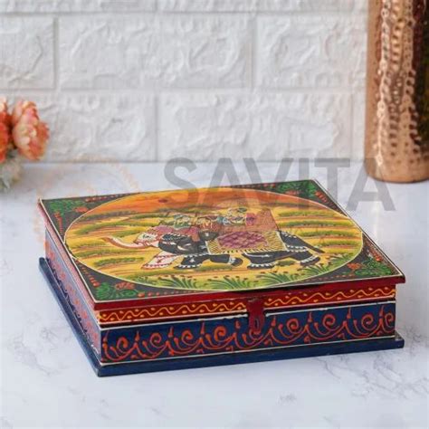 Multicolor Teak Wood Handmade Elephant Rajasthani Wooden Box For Home