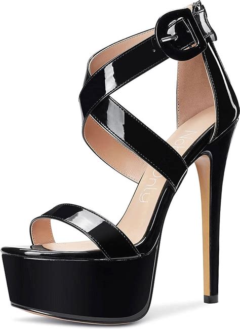 Nobleonly Womens High Heels Platform Cross Ankle Strap Sandals Open