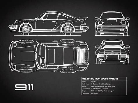 911 Turbo Blueprint Black Photograph By Mark Rogan