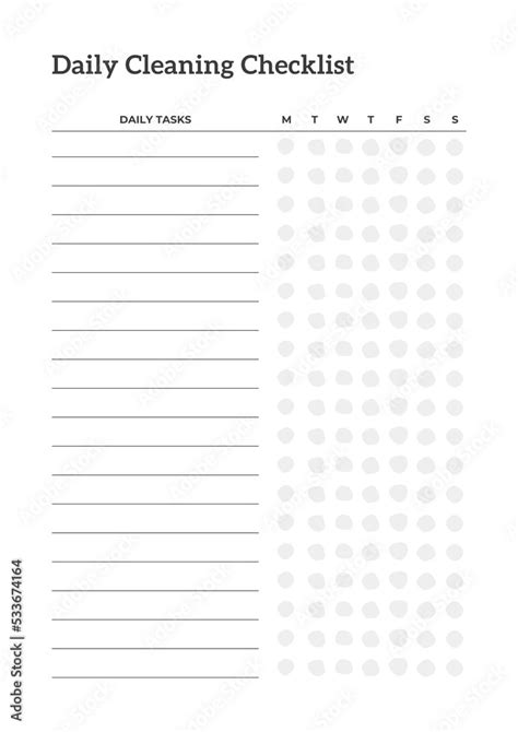 Elegant Daily Cleaning Checklist Planner Template Sheet. Minimalist ...