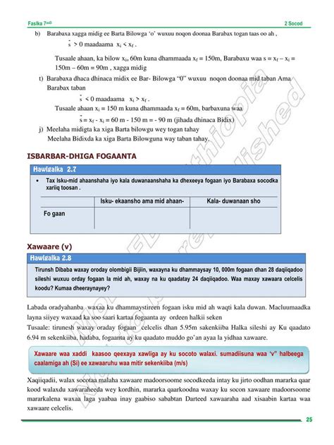 Ethiopia Learning Physics Grade 7 Page 29 In Somali