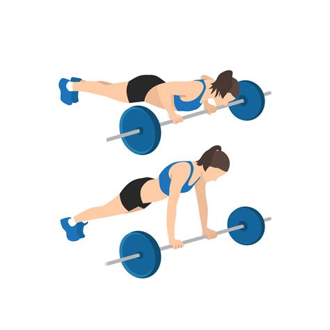 Woman Doing Barbell Push Ups Flat Vector Illustration Isolated On White