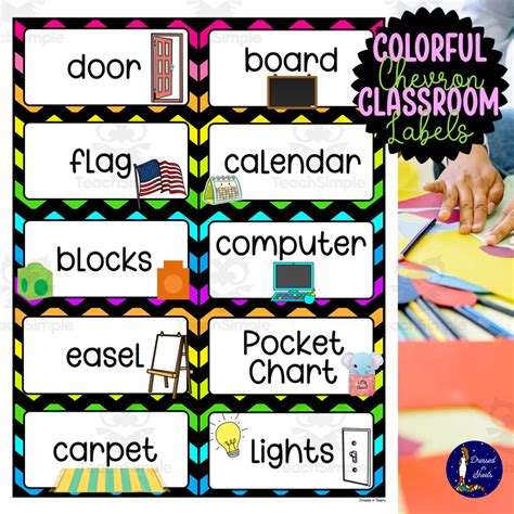 Colorful Chevron Classroom Labels By Teach Simple