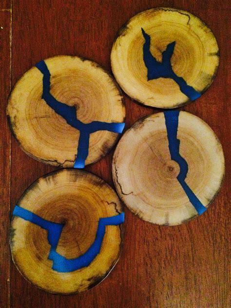 Wood Coasters With Blue Glowing Resin Inlays Resin Crafts Diy Resin