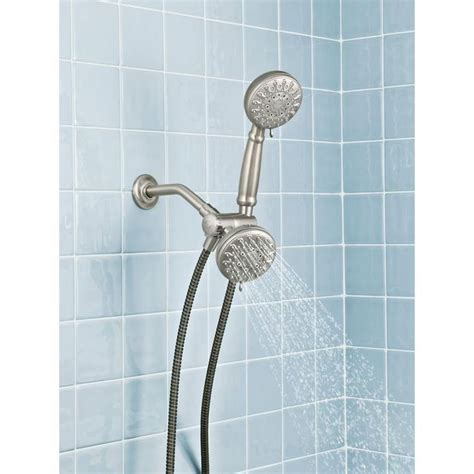 Moen Double Shower Head Massaging Hand Held Combo Kit Brushed Nickel