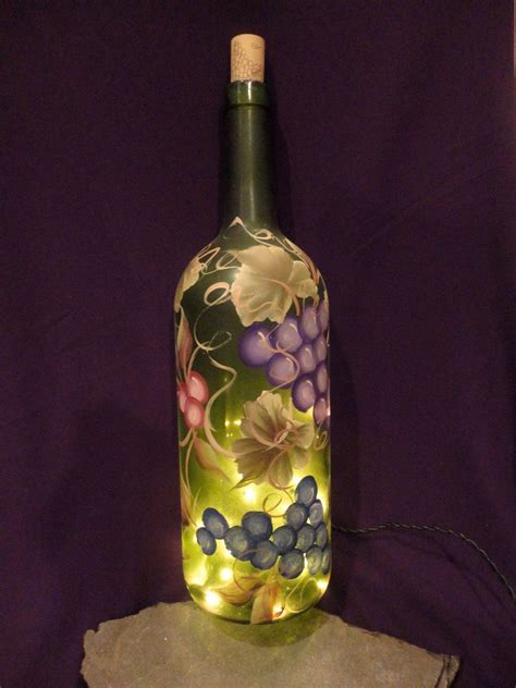 Ltr Botella De Vino Iluminada Pintada A Mano Uvas Y Etsy Espa A