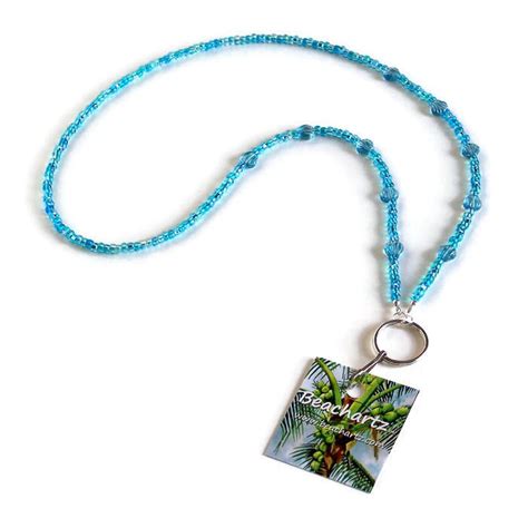 Aqua Blue Beaded Lanyard Beach Lanyard Boho Lanyard Beaded I D