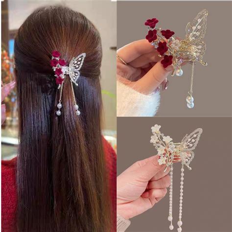 Coreano Clip De Pelo Mariposa Borla Clip De Diamantes Con