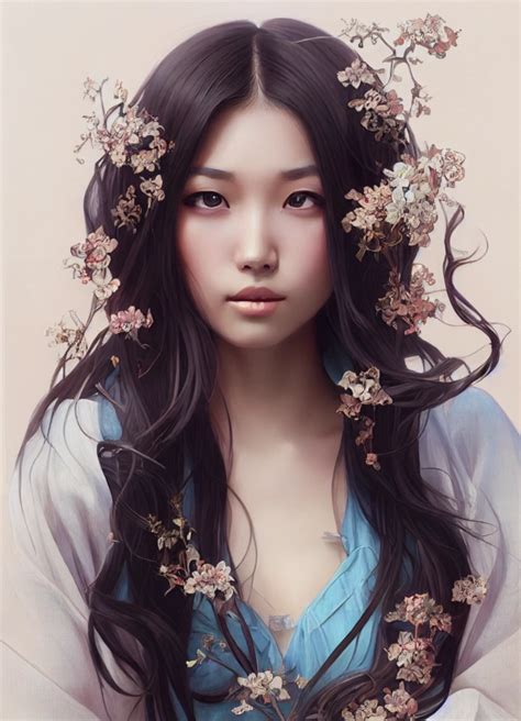 Asian Girl Breathtaking Baroque Beauty Full Head Midjourney