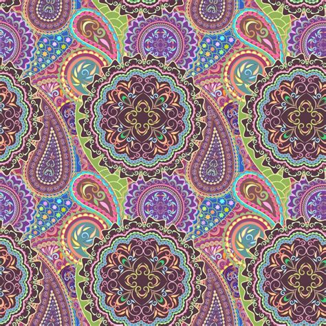 Seamless Colorful Bright Pattern With Paisley And Mandalas Vector