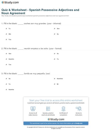 Spanish Possessive Pronouns Worksheet