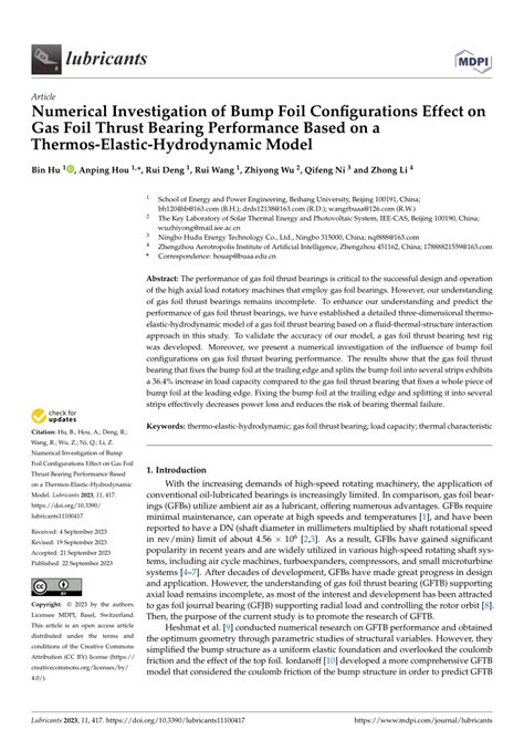 Pdf Numerical Investigation Of Bump Foil Configurations Effect On Gas