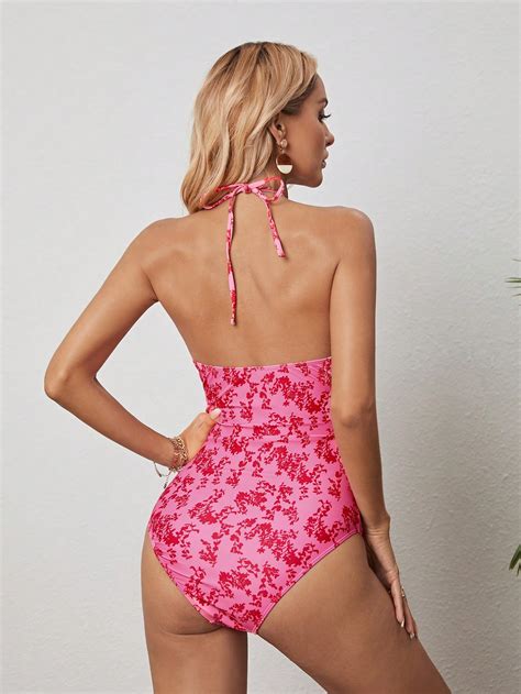 Shein Swim Bae Ba Ador Una Pieza Con Estampado Floral Con Abertura