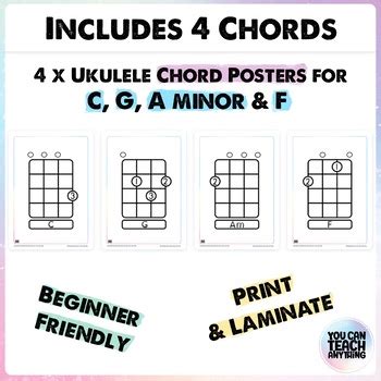 Beginner Ukulele Worksheets And Posters Teach 4 First Ukulele Chords