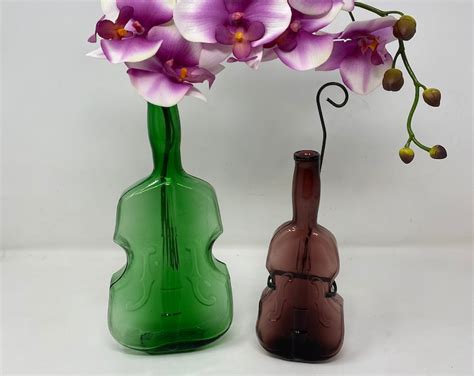 Glass Violin Bottles Set Of Two Cello Violin Shaped Glass Etsy