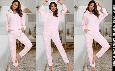 Orshoy Damen Jumpsuit Onesie Overall Einteiler Pyjama Schlafanzug