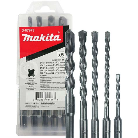 Makita 5 Piece Sds Plus Drill Bit Set For Rotary Hammers In Concrete