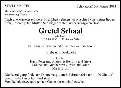 Traueranzeigen Von Gretel Schaal Zvw Trauer