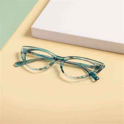 Cyan Striped Retro Vintage Acetate Cat Eye Eyeglasses Sparks