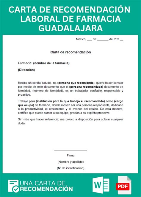 Carta De Recomendaci N Laboral De Farmacia En Guadalajara