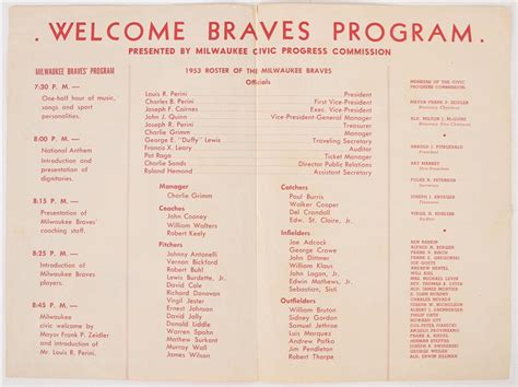 Lot Detail 1953 Milwaukee Braves City Of Milwaukee Welcome Rally Program