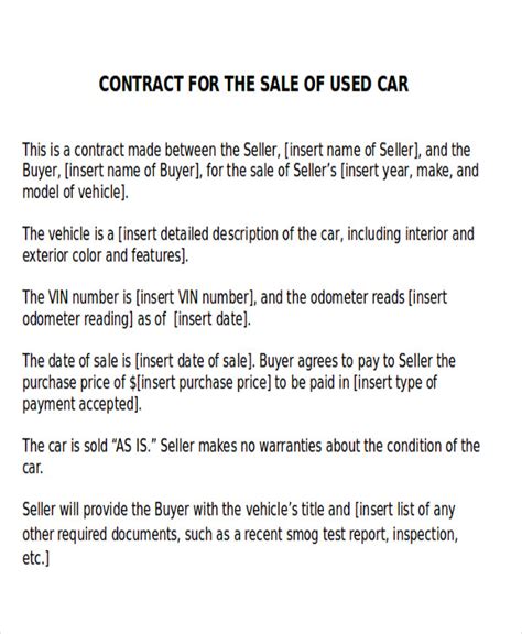 Free Sample Car Sales Contracts In Ms Word Pdf Pages