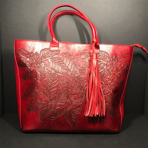 Tooled Tote Hand Tooled Tote Carved Leather Tote Red Tooled Leather