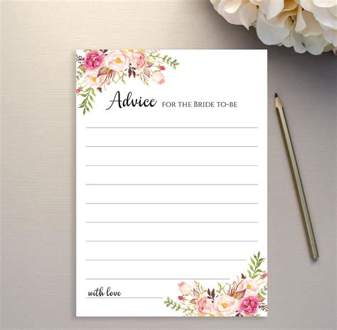 Bridal Shower Advice Card For The Bride To Be Template Etsy Bridal