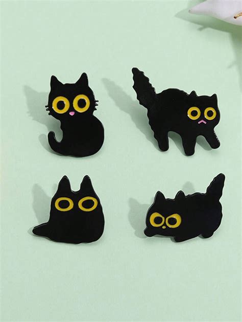 1pc Black Cats Enamel Pins Custom Big Eyes Kitten Brooches Lapel Badges