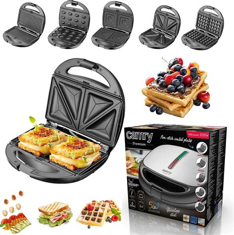 Piastra Elettrica 5 In 1 Macchina Per Waffle Toast Griglia Grill Panini