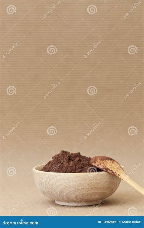 Cocoa Powder In Wooden Bowl With Wooden Spoon Stock Image Image Of