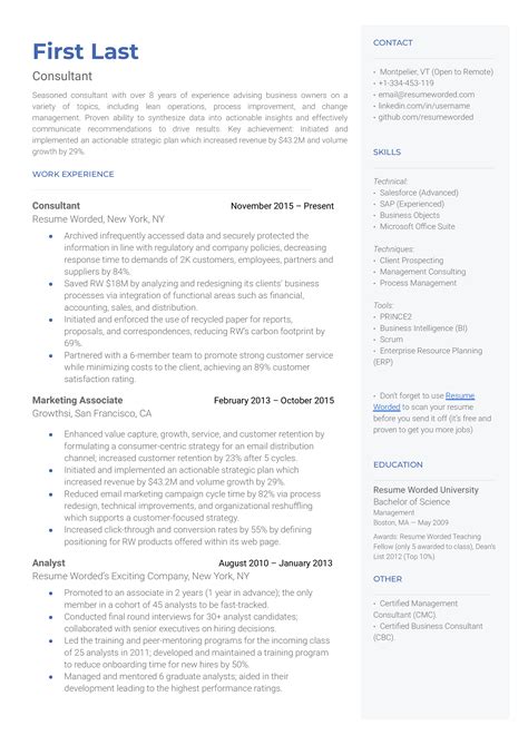 10 Consultant Resume Examples For 2025 Resume Worded