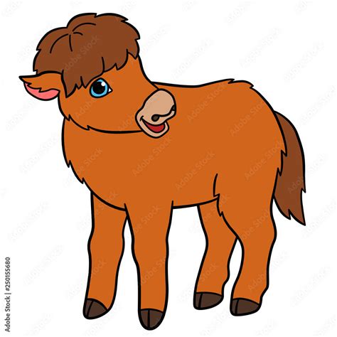 Cartoon animals. Little cute baby yak smiles. Stock Vector | Adobe Stock