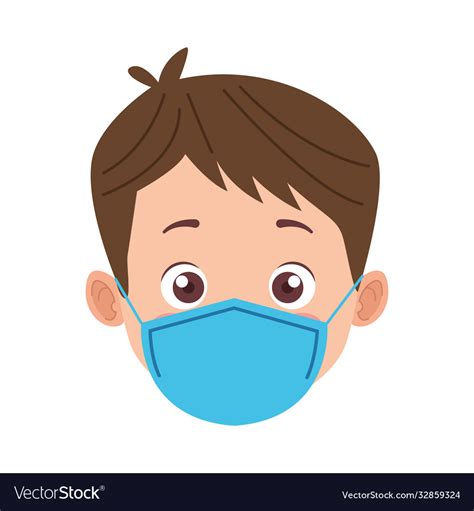 Little boy wearing medical mask head character Vector Image