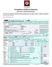 IRS Form 1040 Worksheet.pdf - Foundations of Money Education IRS Form 1040 Worksheet Fill out ...