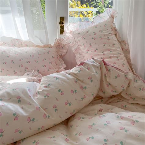 Pink Floral 100% Cotton Duvet Cover Setprincess Ruffle Style - Etsy