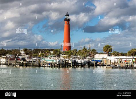 Lighthouse Ponce Inlet In Harbor In Daytona Beach Florida Stock Photo