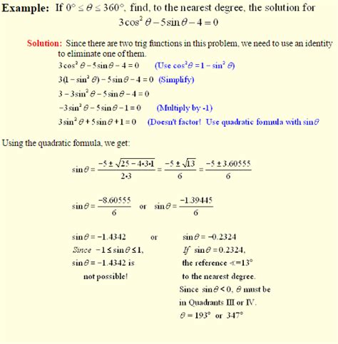 Quadratic Trig Equations With Identities