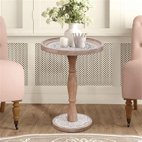 Mercer41 Tasheyana 227 Tall Wood Round Gold Pedestal End Table