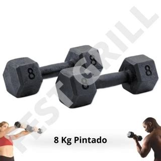 Halter Sextavado Pintado 5 Ao 8 Kg Unidade Treino Em Casa