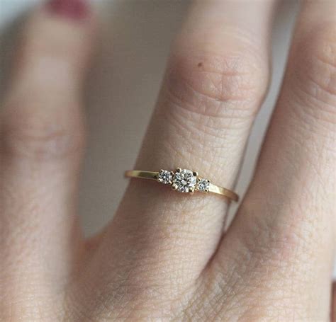 Schlichter Drei Diamant Ring Gelbgold Diamant Verlobungsring Etsy De