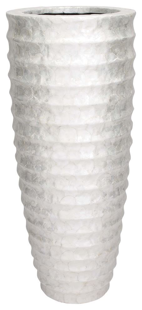 Coastal White Capiz Shell Vase 50128 Beach Style Vases By