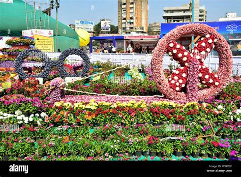 Charkha Made Of Flowers Flower Show Surat Gujarat India Asia Stock